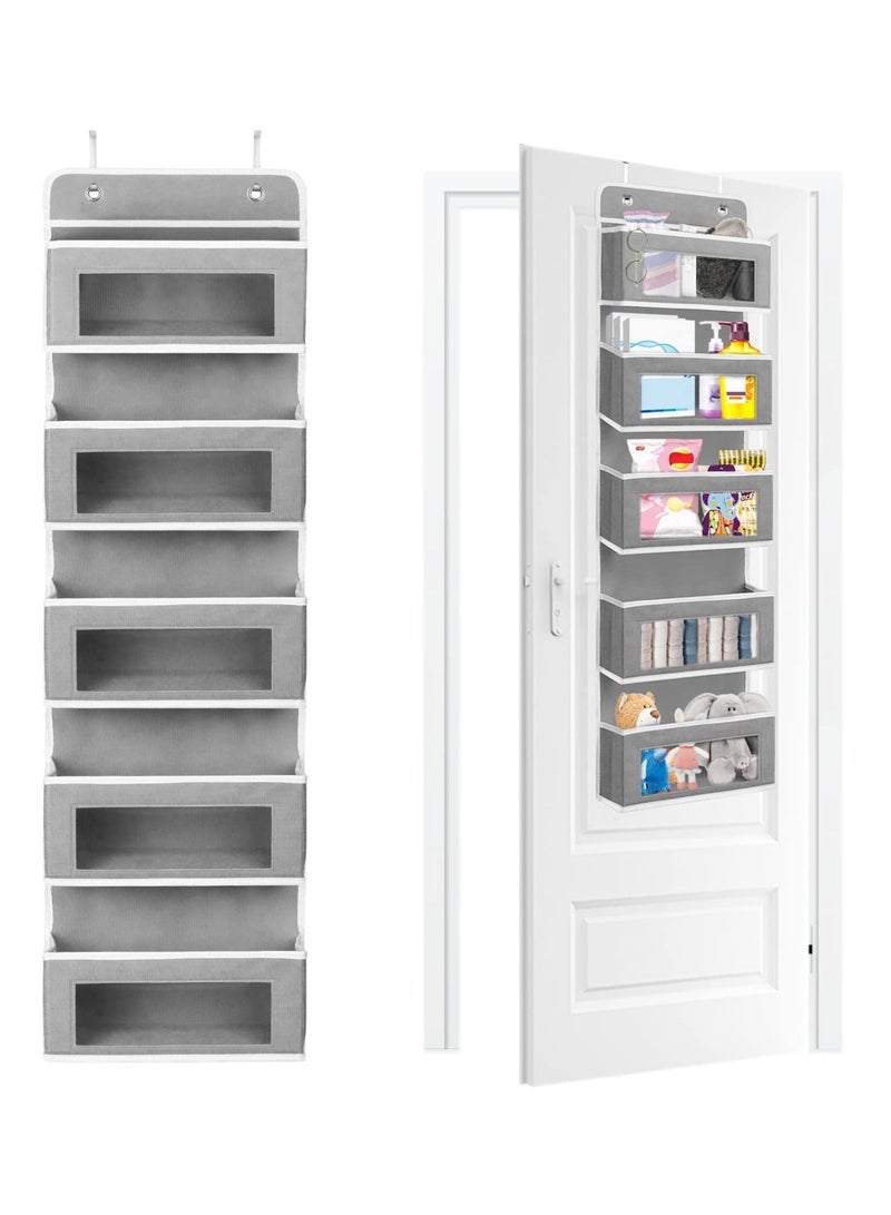 Over The Door Organizer Wall Mount Storage with 5 Large Pockets Sturdy Foldable Hanging Organizer with Clear Window and 2 Metal Hooks Behind Door Versatile Storage