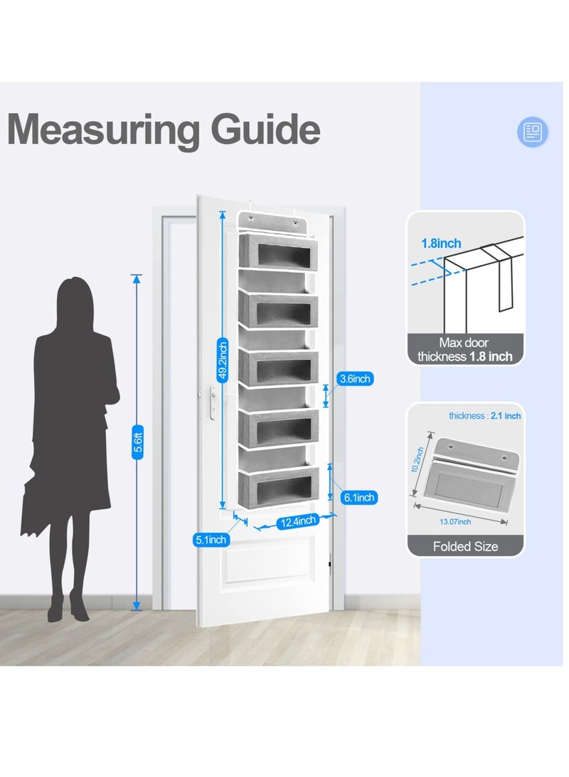 Over The Door Organizer Wall Mount Storage with 5 Large Pockets Sturdy Foldable Hanging Organizer with Clear Window and 2 Metal Hooks Behind Door Versatile Storage