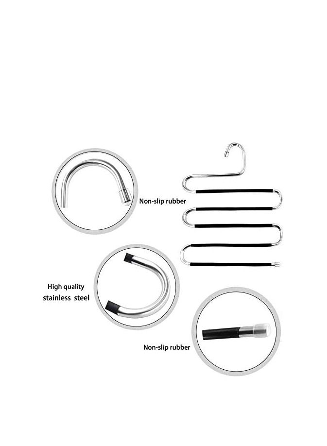 Pants Hangers Space Save Non-Slip 6 Pack S-Shape Trousers Hangers Stainless Steel Clothes Hangers Closet Storage Organizer for Pants Jeans Scarf Hanging (Black 6-Pack)