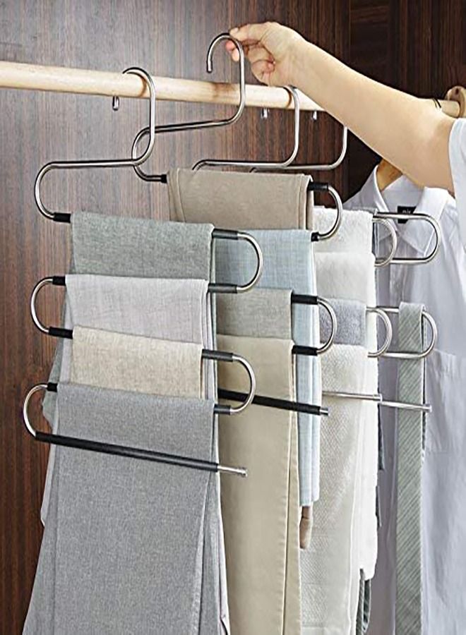 Pants Hangers Space Save Non-Slip 6 Pack S-Shape Trousers Hangers Stainless Steel Clothes Hangers Closet Storage Organizer for Pants Jeans Scarf Hanging (Black 6-Pack)