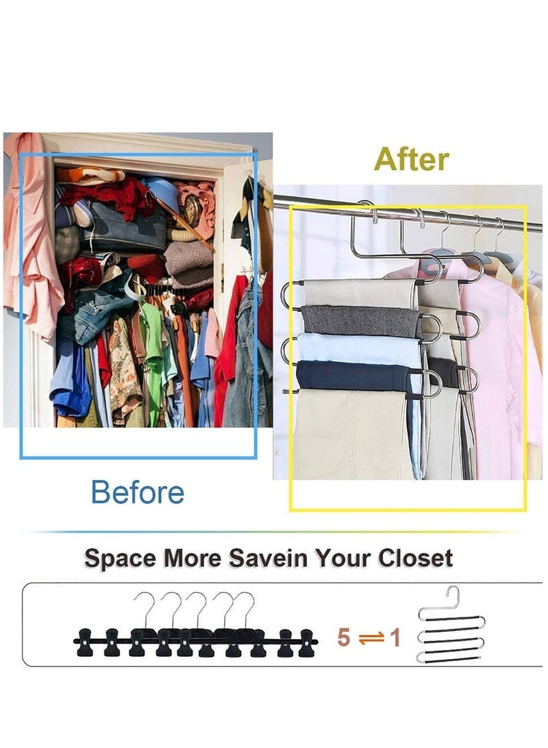 Pants Hangers Space Save Non-Slip 6 Pack S-Shape Trousers Hangers Stainless Steel Clothes Hangers Closet Storage Organizer for Pants Jeans Scarf Hanging (Black 6-Pack)