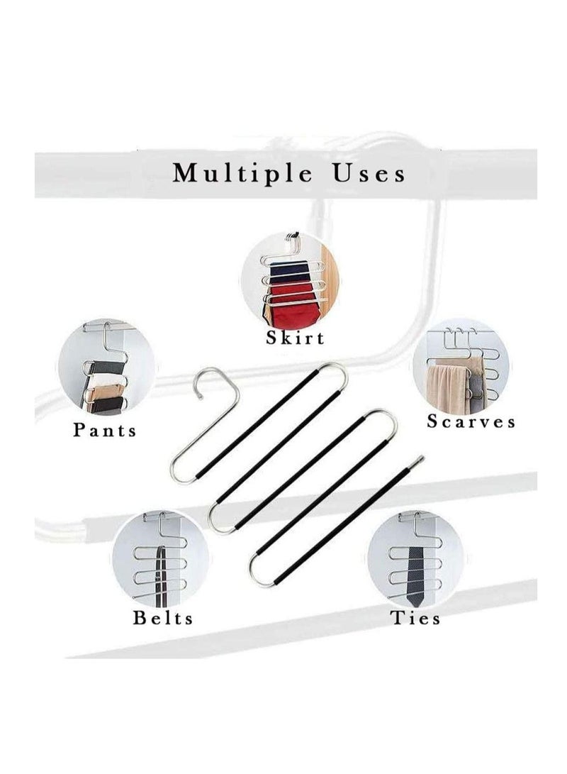 Pants Hangers Space Save Non-Slip 6 Pack S-Shape Trousers Hangers Stainless Steel Clothes Hangers Closet Storage Organizer for Pants Jeans Scarf Hanging (Black 6-Pack)