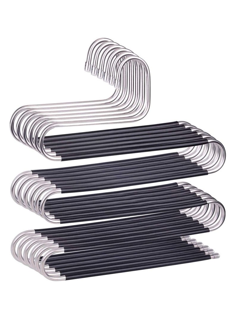 Pants Hangers Space Save Non-Slip 6 Pack S-Shape Trousers Hangers Stainless Steel Clothes Hangers Closet Storage Organizer for Pants Jeans Scarf Hanging (Black 6-Pack)