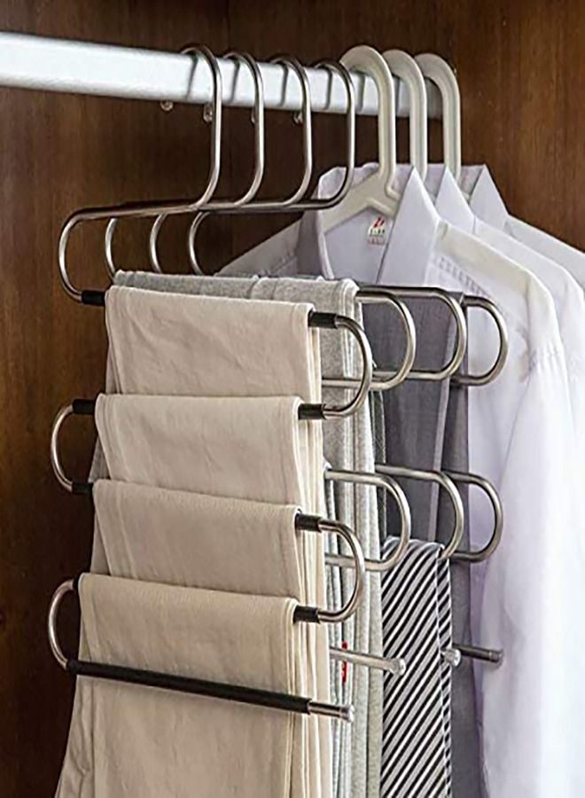 Pants Hangers Space Save Non-Slip 6 Pack S-Shape Trousers Hangers Stainless Steel Clothes Hangers Closet Storage Organizer for Pants Jeans Scarf Hanging (Black 6-Pack)