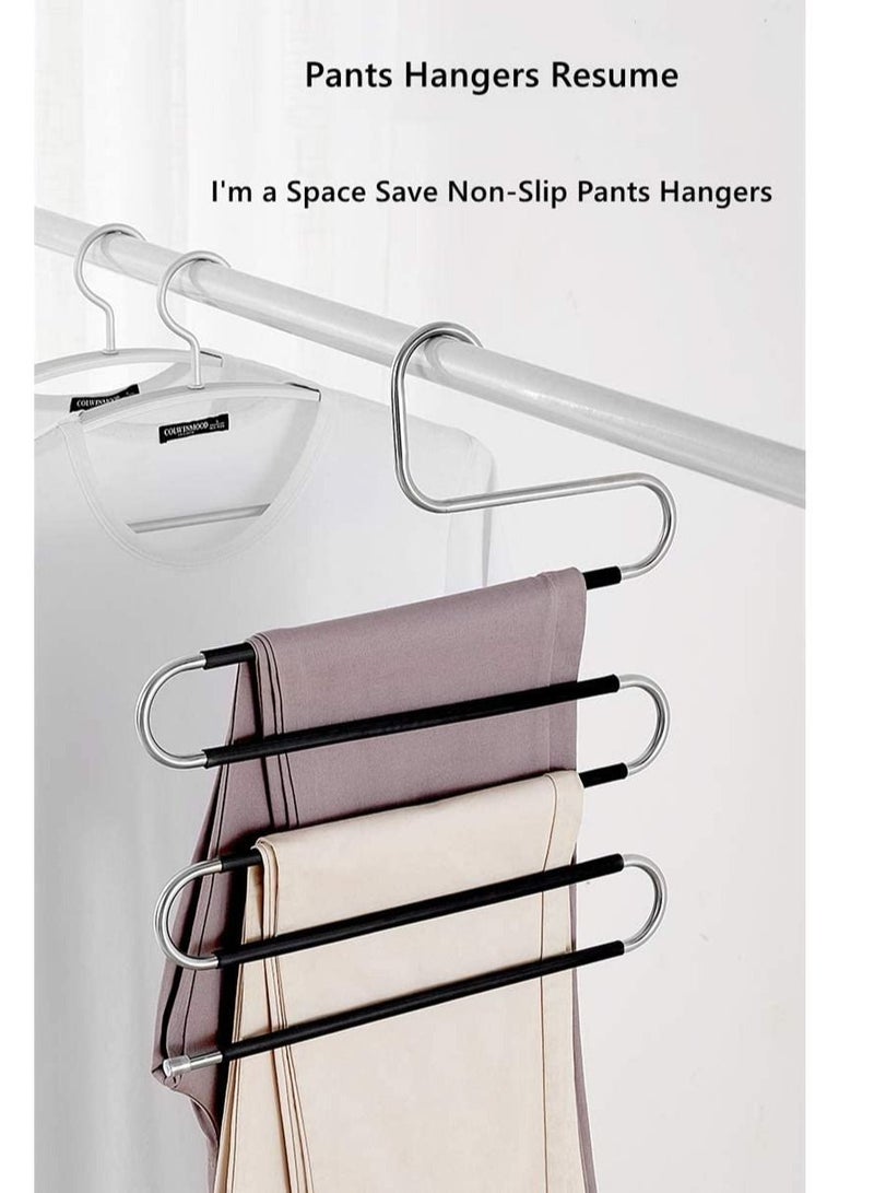 Pants Hangers Space Save Non-Slip 6 Pack S-Shape Trousers Hangers Stainless Steel Clothes Hangers Closet Storage Organizer for Pants Jeans Scarf Hanging (Black 6-Pack)