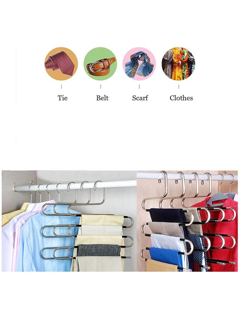 S-Shape Pants Hangers Space Saving Trousers Hangers 4 Pack 5 Layer Stainless Steel S-Shape Trousers Hangers(Black 4-Pack)