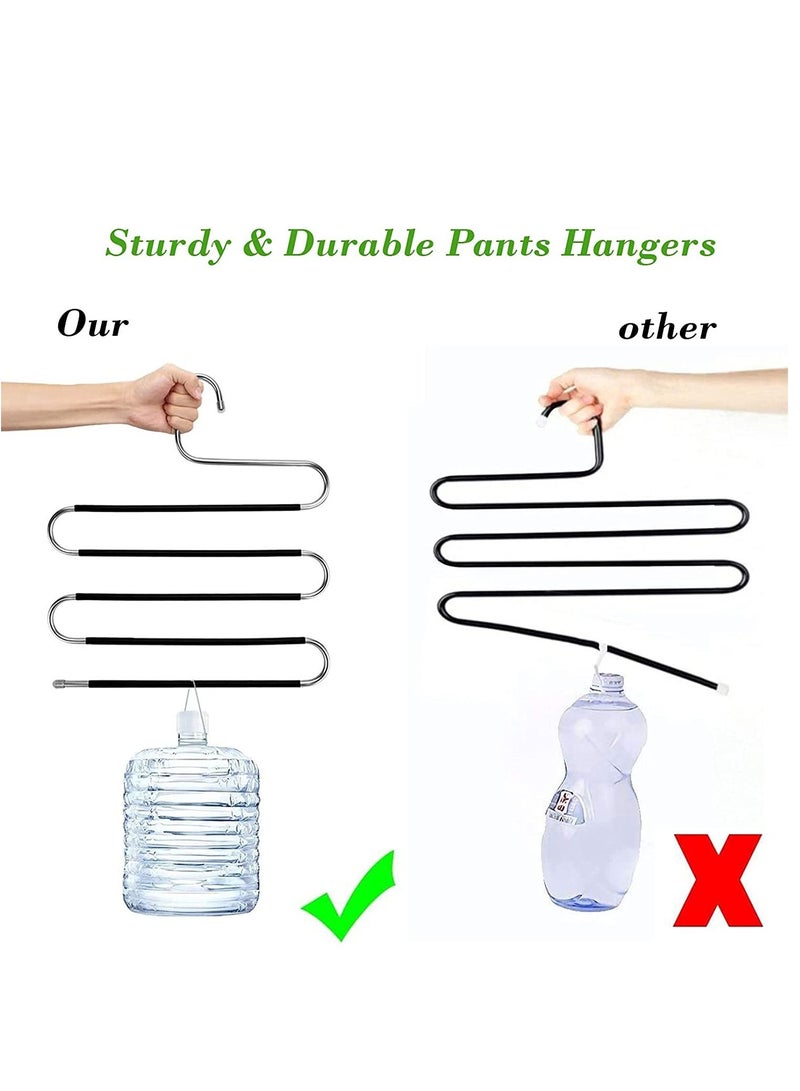 S-Shape Pants Hangers Space Saving Trousers Hangers 4 Pack 5 Layer Stainless Steel S-Shape Trousers Hangers(Black 4-Pack)