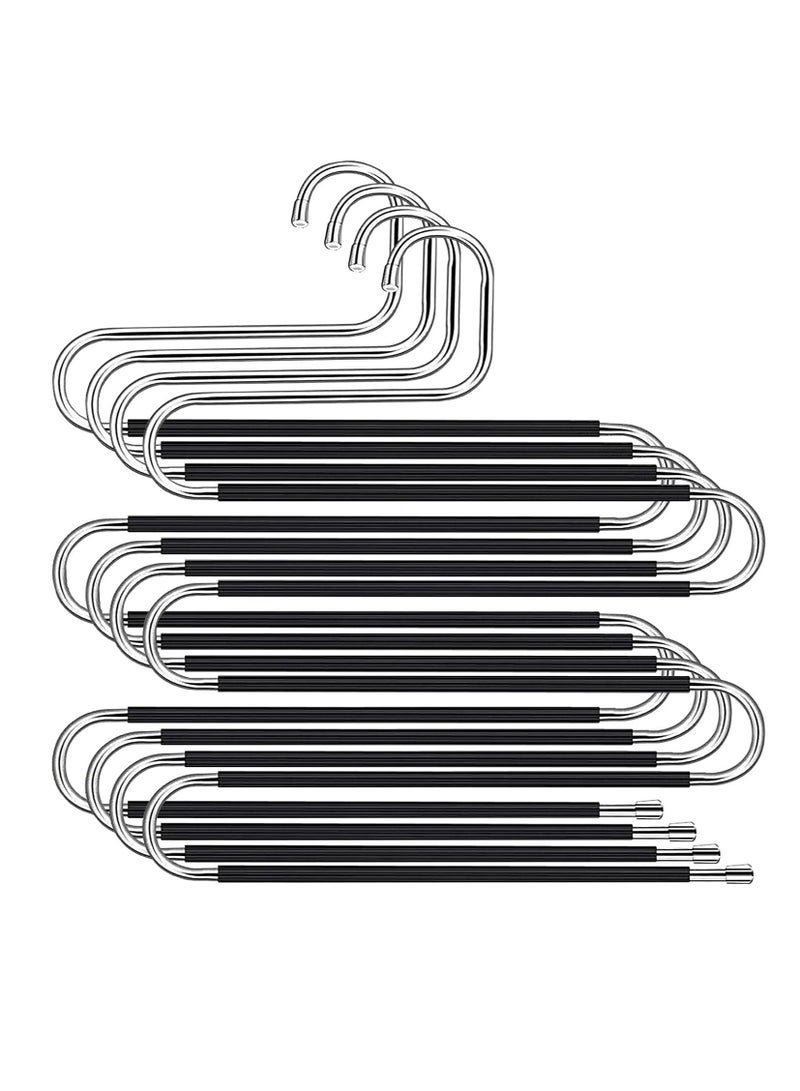 S-Shape Pants Hangers Space Saving Trousers Hangers 4 Pack 5 Layer Stainless Steel S-Shape Trousers Hangers(Black 4-Pack)