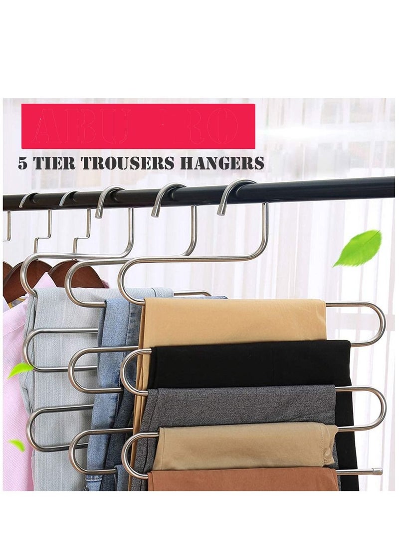 S-Shape Pants Hangers Space Saving Trousers Hangers 4 Pack 5 Layer Stainless Steel S-Shape Trousers Hangers(Black 4-Pack)