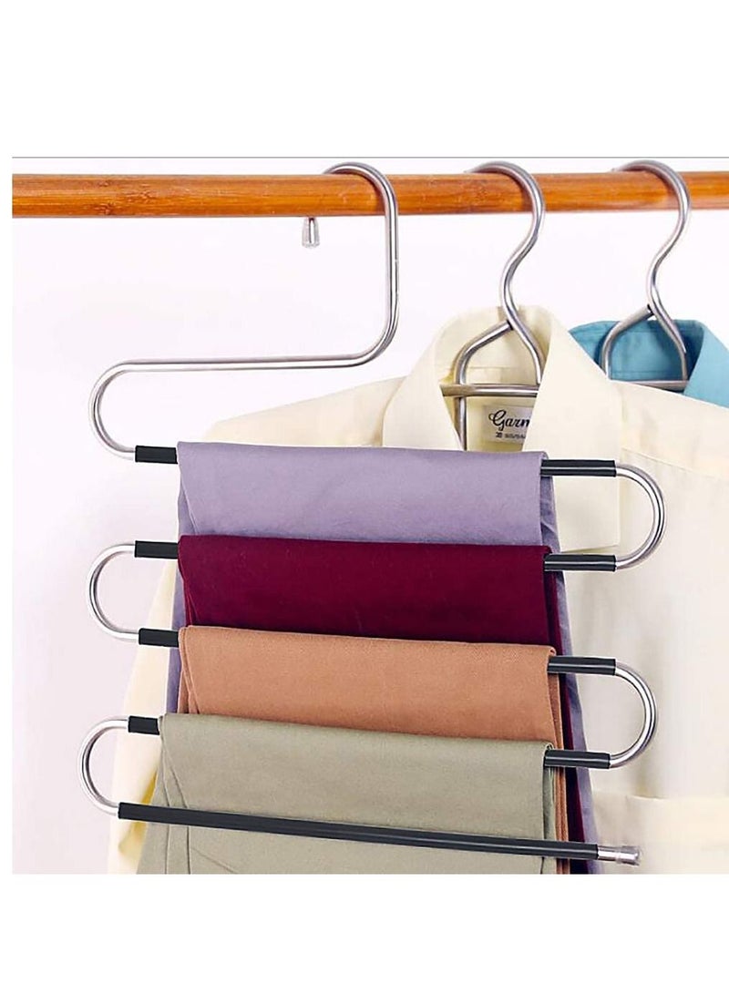 Pants Hangers Space Save Non-Slip 10 Pack S-Shape Trousers Hangers Stainless Steel Clothes Hangers Closet Storage Organizer for Pants Jeans Scarf Hanging (Black 10-Pack)