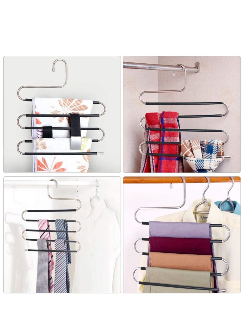 Pants Hangers Space Save Non-Slip 10 Pack S-Shape Trousers Hangers Stainless Steel Clothes Hangers Closet Storage Organizer for Pants Jeans Scarf Hanging (Black 10-Pack)