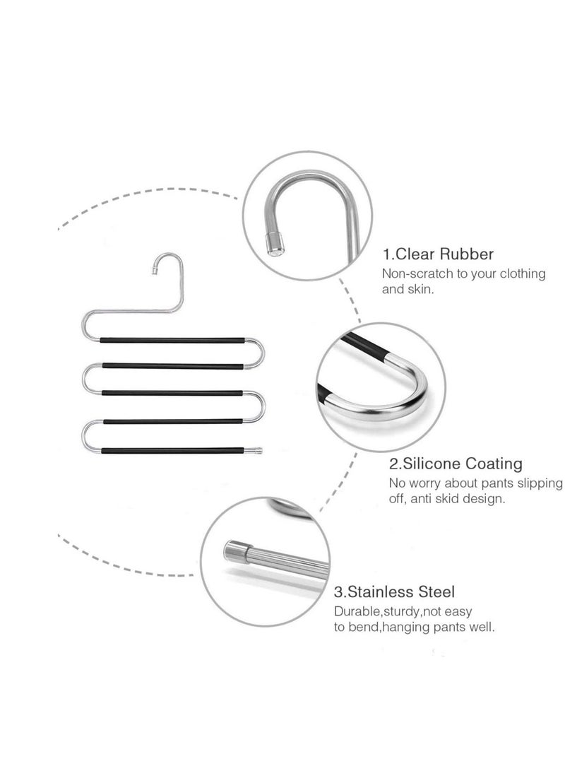 Pants Hangers Space Save Non-Slip 10 Pack S-Shape Trousers Hangers Stainless Steel Clothes Hangers Closet Storage Organizer for Pants Jeans Scarf Hanging (Black 10-Pack)