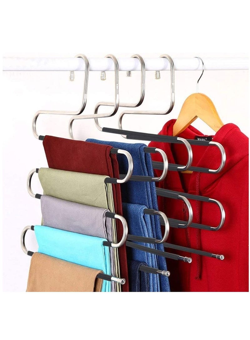 Pants Hangers Space Save Non-Slip 10 Pack S-Shape Trousers Hangers Stainless Steel Clothes Hangers Closet Storage Organizer for Pants Jeans Scarf Hanging (Black 10-Pack)