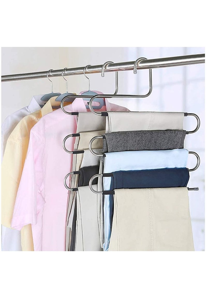 Pants Hangers Space Save Non-Slip 10 Pack S-Shape Trousers Hangers Stainless Steel Clothes Hangers Closet Storage Organizer for Pants Jeans Scarf Hanging (Black 10-Pack)
