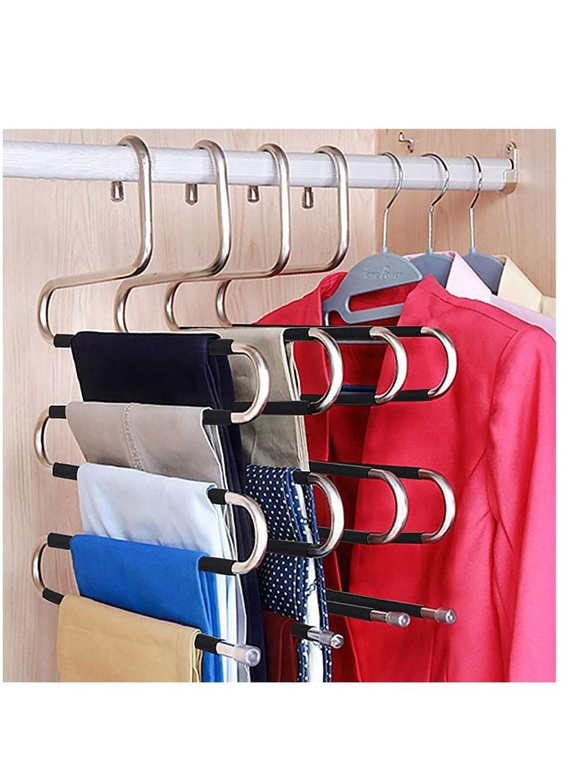 Pants Hangers Space Save Non-Slip 10 Pack S-Shape Trousers Hangers Stainless Steel Clothes Hangers Closet Storage Organizer for Pants Jeans Scarf Hanging (Black 10-Pack)