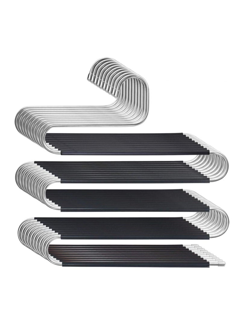 Pants Hangers Space Save Non-Slip 10 Pack S-Shape Trousers Hangers Stainless Steel Clothes Hangers Closet Storage Organizer for Pants Jeans Scarf Hanging (Black 10-Pack)