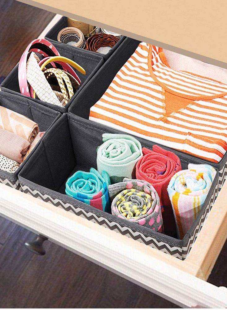 8 Pcs Set Drawer Divider Dresser Organization Foldable Closet Organizer Underwear Basket Cubes Containers for Storing Bras Baby Clothing T- Shirt Socks Scarves Ties Grey