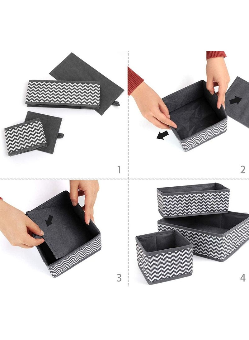 8 Pcs Set Drawer Divider Dresser Organization Foldable Closet Organizer Underwear Basket Cubes Containers for Storing Bras Baby Clothing T- Shirt Socks Scarves Ties Grey