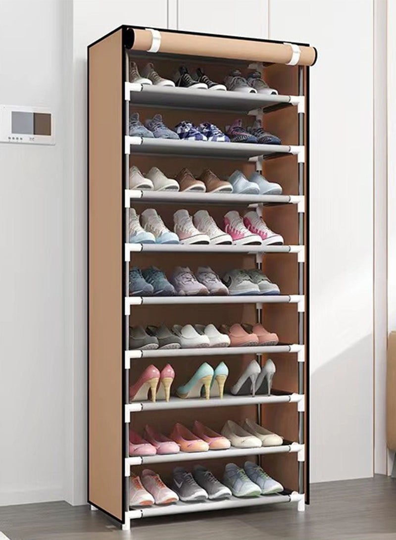 9 Tiers Shoes Rack with Dustproof Cover Adjustable Tall Shoe Storage Hold 24 Pairs of Shoes Cabinet Closet Shoe Organizer Shelf Doorway Corridor 30x60x155cm, Brown