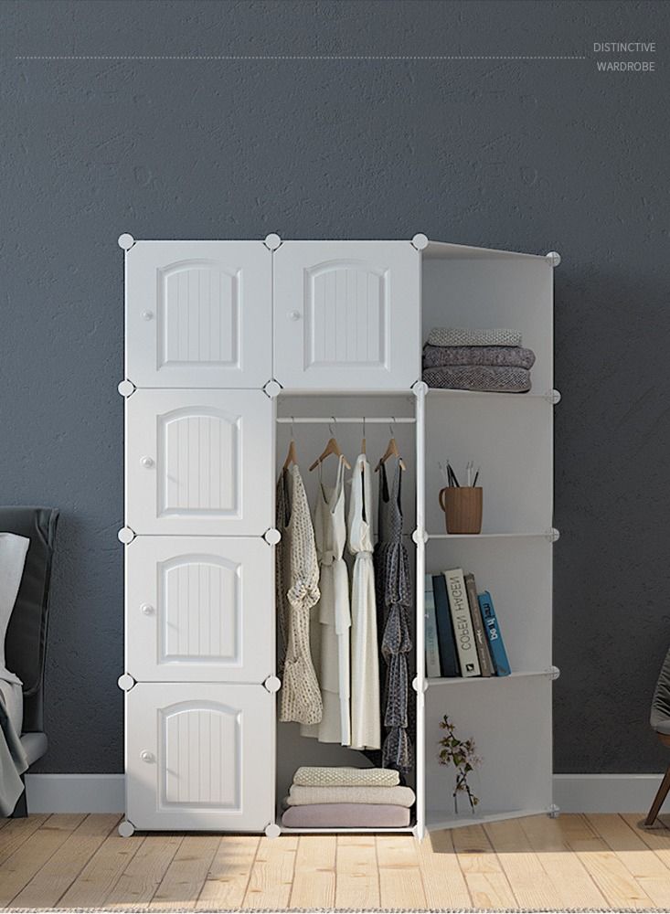 8-Cube Storage Cabinet Closet Portable Wardrobe Combination Armoire With Shelf For Home Space Saving