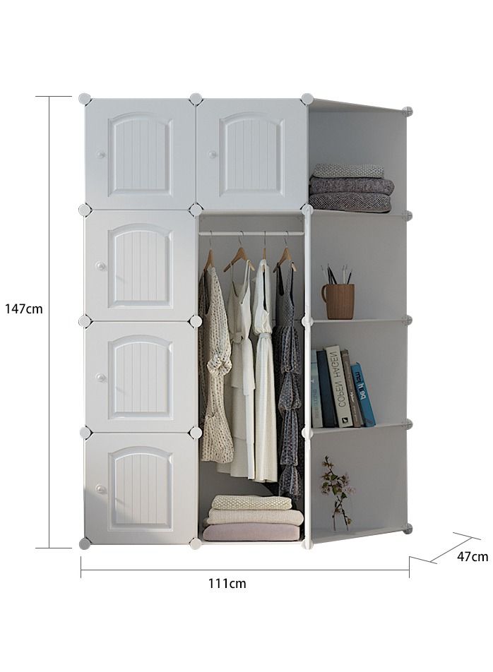 8-Cube Storage Cabinet Closet Portable Wardrobe Combination Armoire With Shelf For Home Space Saving