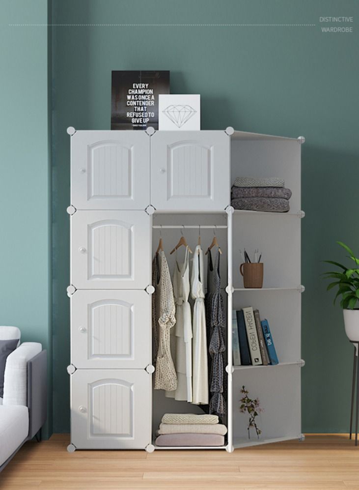 8-Cube Storage Cabinet Closet Portable Wardrobe Combination Armoire With Shelf For Home Space Saving