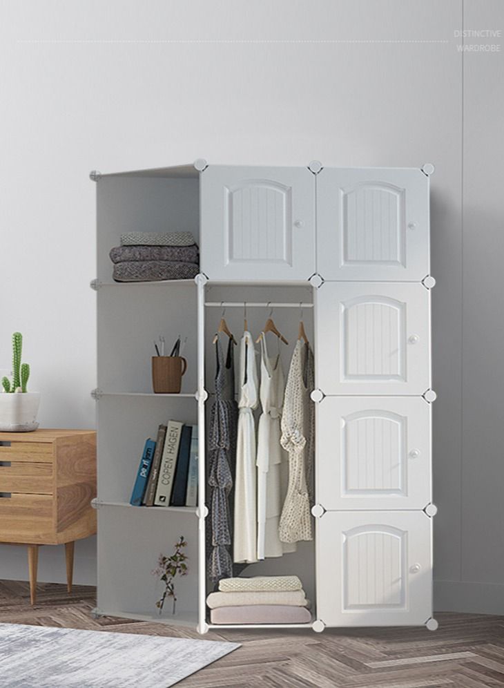 8-Cube Storage Cabinet Closet Portable Wardrobe Combination Armoire With Shelf For Home Space Saving