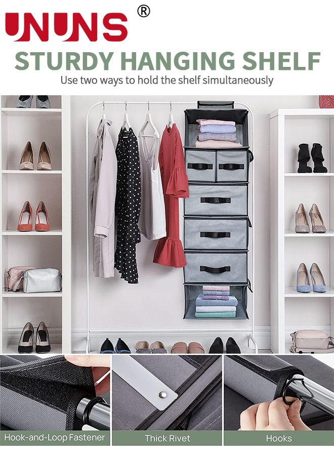 Hanging Closet Organizer and Storage Shelves - Wardrobe Clothes Organizer for Closet, Storage Organizer - Hanging Shelves for Closet Organization, Closet Shelf Organizer with Drawers