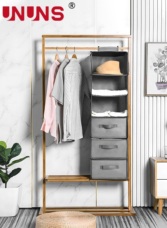 Hanging Closet Organizer and Storage Shelves,Wardrobe Clothes Organizer Closet Shelf, Storage Organizer,5 Shelf Closet Storage with 2 Storage Drawers