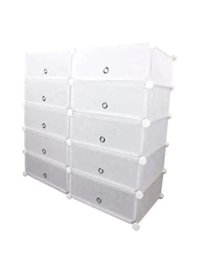 10-Cubes Rectangular Storage Shoe Cabinet, Shoe Rack, DIY Modular Plastic Storage Organizer with Doors,Shelving Bookcase Storage Unit Closet (White)