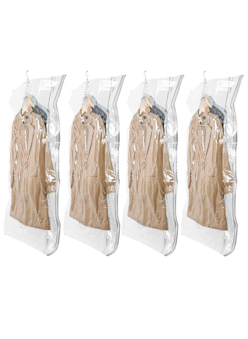 4 Pack Hanging Vacuum Storage Bags Space Saver Bags for Clothes, Long 70x120 cm, Vacuum Seal Storage Bag Clothing Bags for Suits, Dress Coats or Jackets, Closet Organizer and Storage