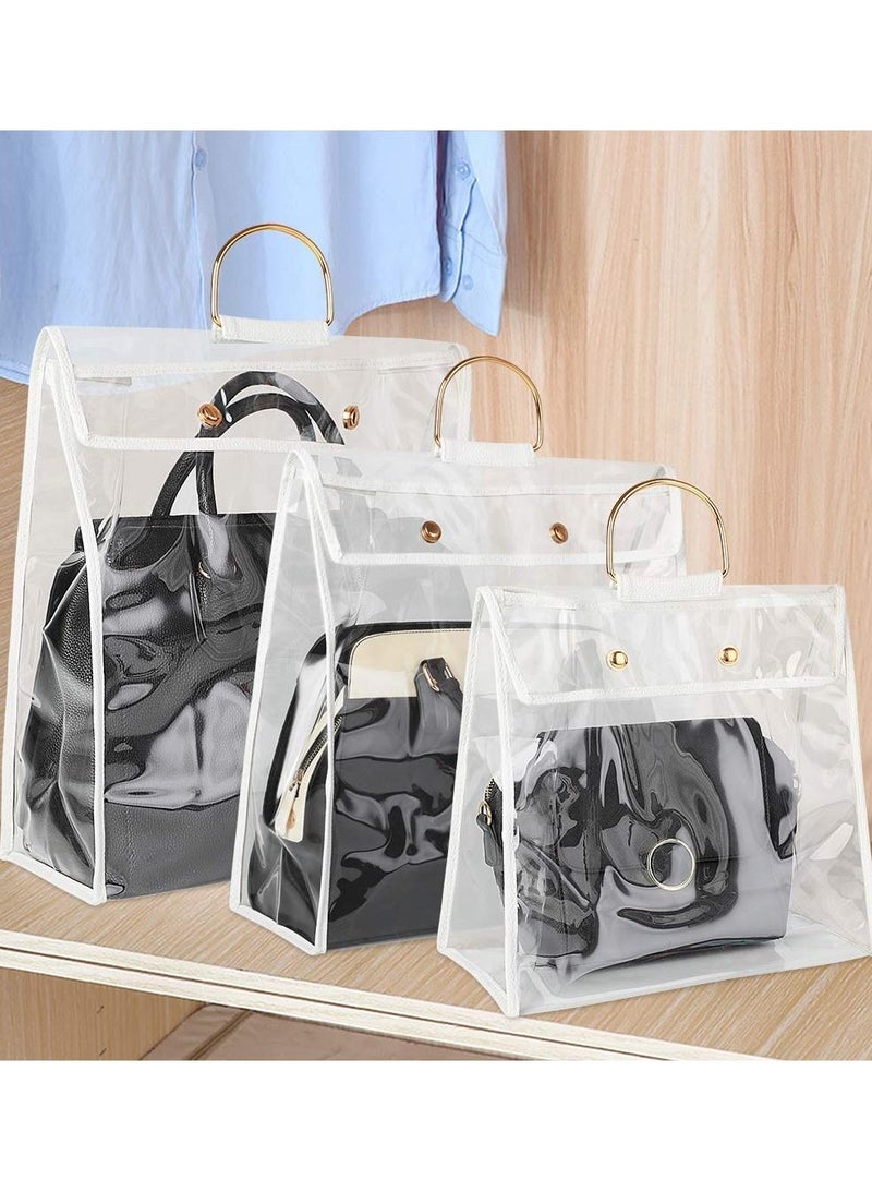 Purse Storage Bag organization for Hanging Closet with Zipper and Handle Handbag Organizer Dust Cover Anti-dust (S&M&L, White 3PCS)