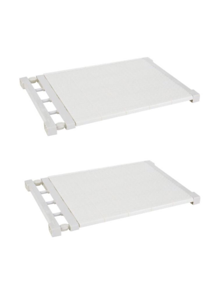 2 PCS Wall Mounted adjustable space rack additional wardrobe storage retractable shelf expandable shelf tension adjustable organizer space saving closed storage White Color (Racks Space Saving)