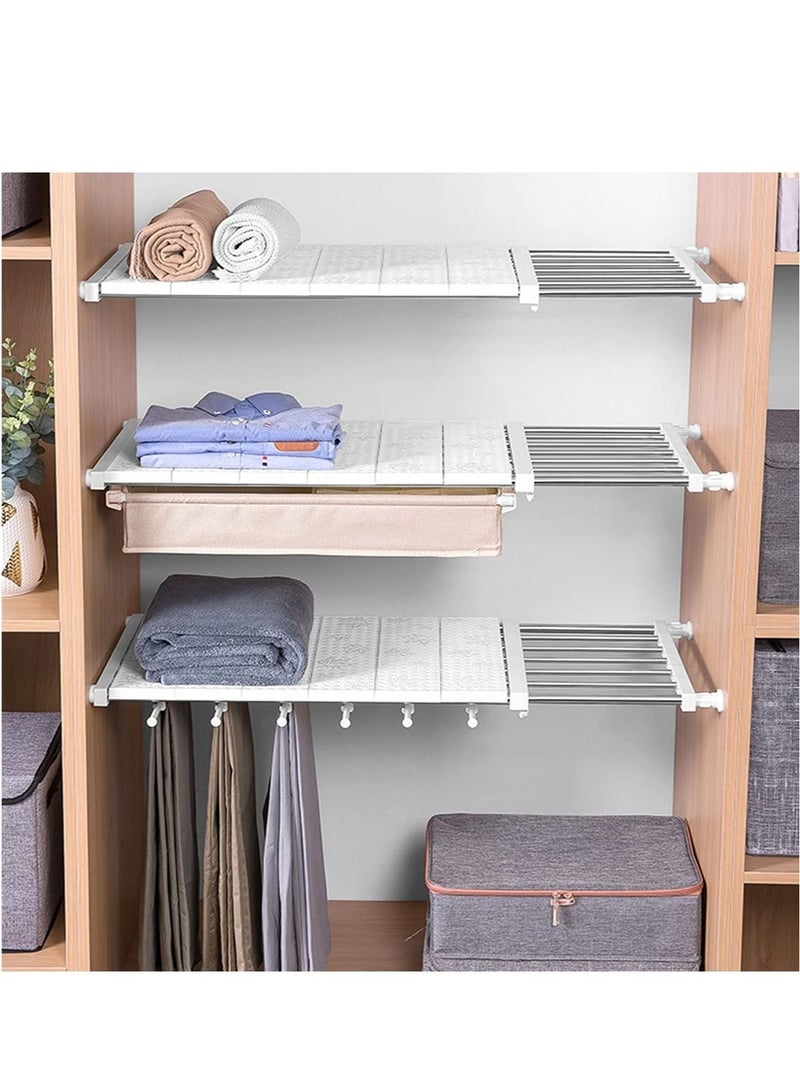 2 PCS Wall Mounted adjustable space rack additional wardrobe storage retractable shelf expandable shelf tension adjustable organizer space saving closed storage White Color (Racks Space Saving)
