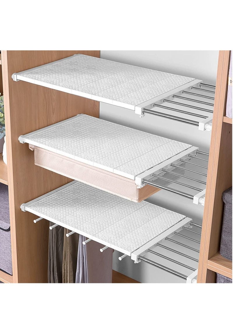 2 PCS Wall Mounted adjustable space rack additional wardrobe storage retractable shelf expandable shelf tension adjustable organizer space saving closed storage White Color (Racks Space Saving)