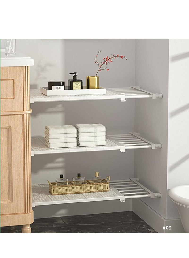 3 PCS Wall Mounted adjustable space rack additional wardrobe storage retractable shelf expandable shelf tension adjustable organizer space saving closed storage White Color Racks Space Saving