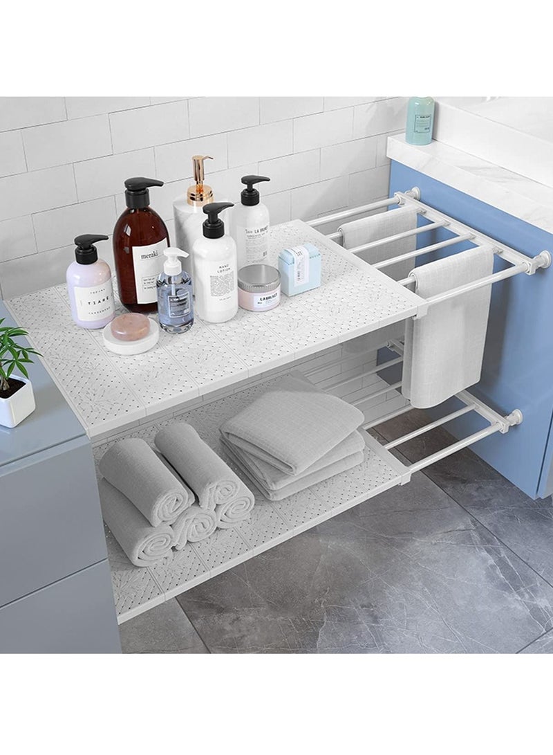 3 PCS Wall Mounted adjustable space rack additional wardrobe storage retractable shelf expandable shelf tension adjustable organizer space saving closed storage White Color Racks Space Saving