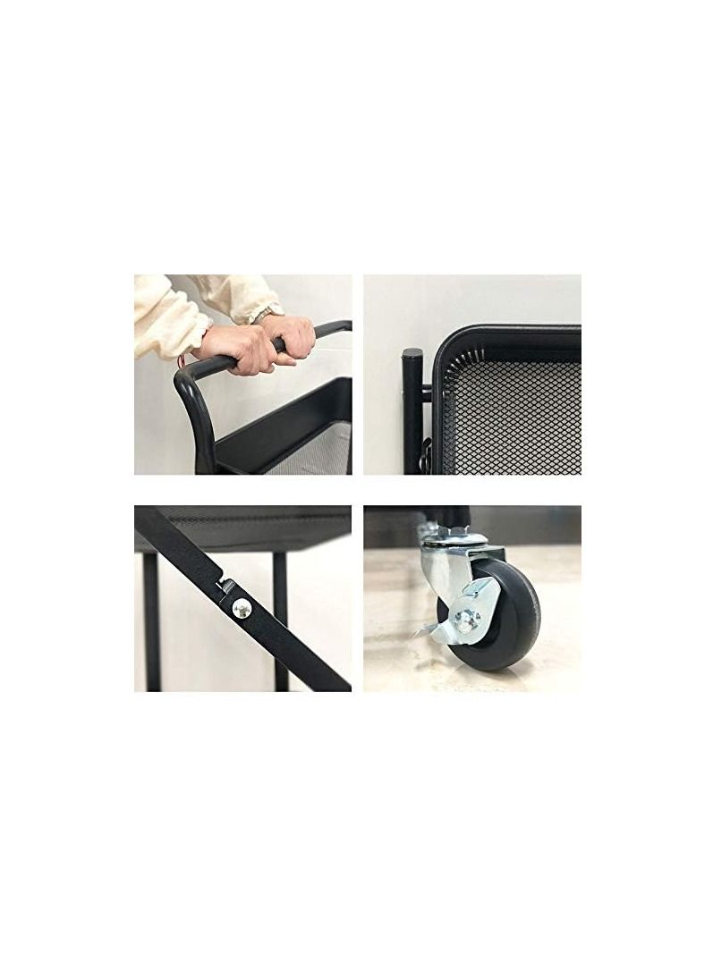 Foldable Storage Cart 3 Tier Metal Rolling Cart with Wheels Kitchen Storage Shelf Organizer for Living Room,Bedroom,Classroom