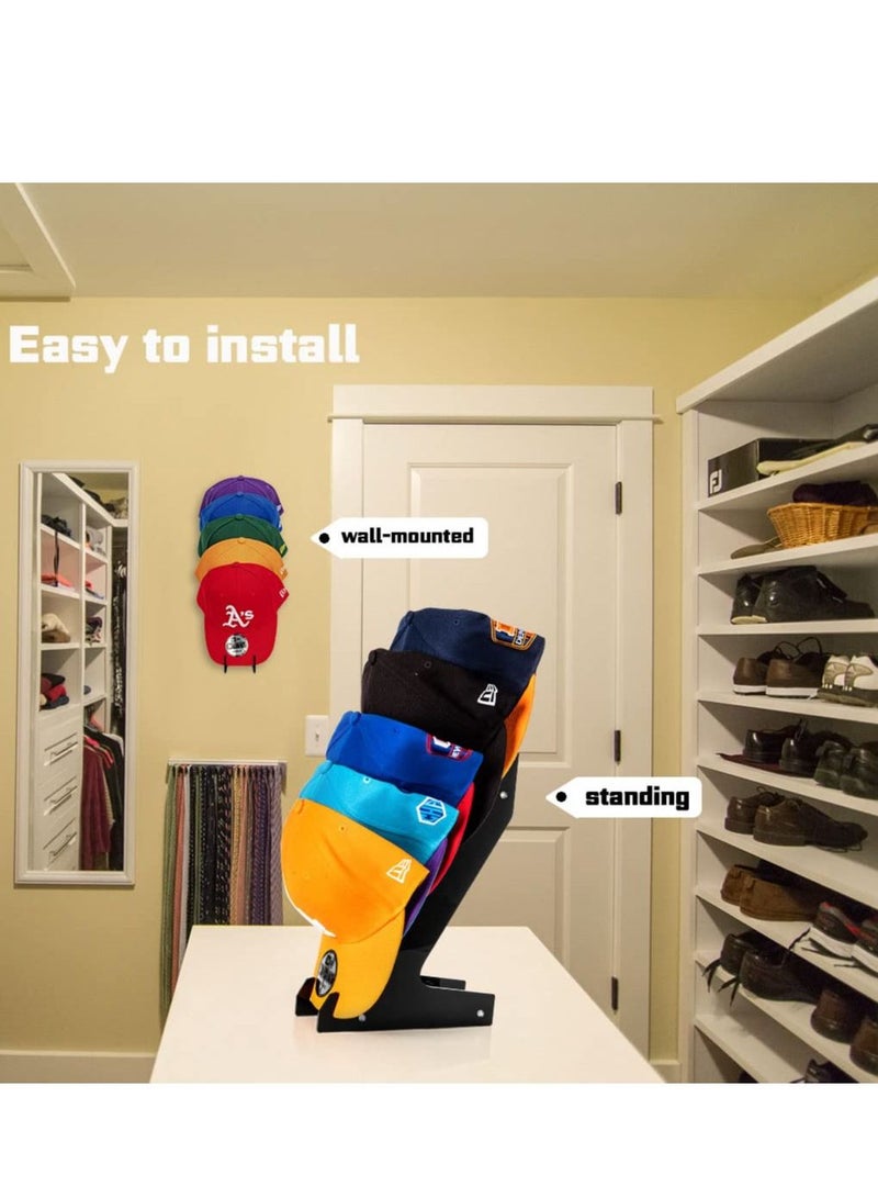 Hat Racks for Baseball Caps, Cap Holder- Wall Mount or Stand Up - Hold Up to 10 Caps - Hat Display and Storage for Bedroom, Closet, Dresser, Entrance(2PCS, Black)