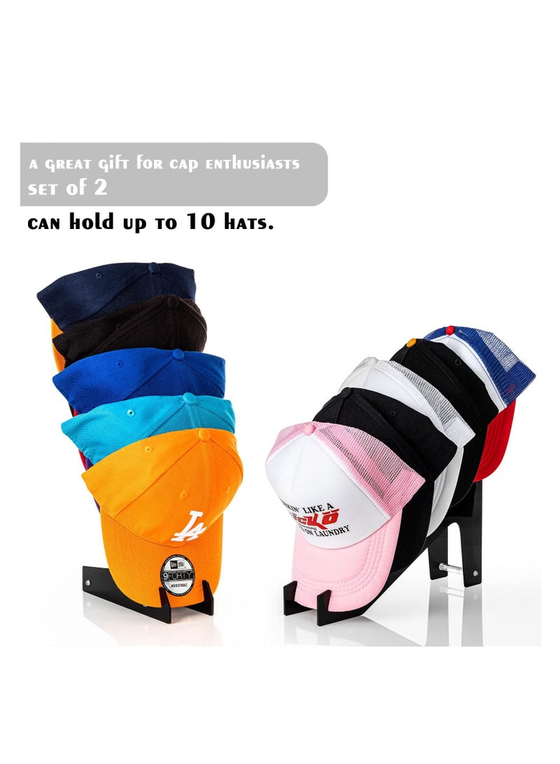 Hat Racks for Baseball Caps, Cap Holder- Wall Mount or Stand Up - Hold Up to 10 Caps - Hat Display and Storage for Bedroom, Closet, Dresser, Entrance(2PCS, Black)