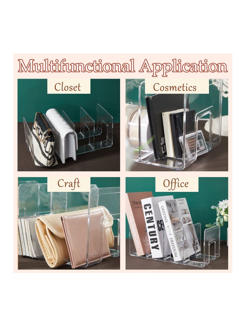 2 Pcs Plastic Divided Purse Organizer, 13 x 6 x 5 Inches Clear Handbag Storage Organizer, Desk File Sorter Stand Holder, Suitable for Closets, Bedrooms, Dressers Desk File