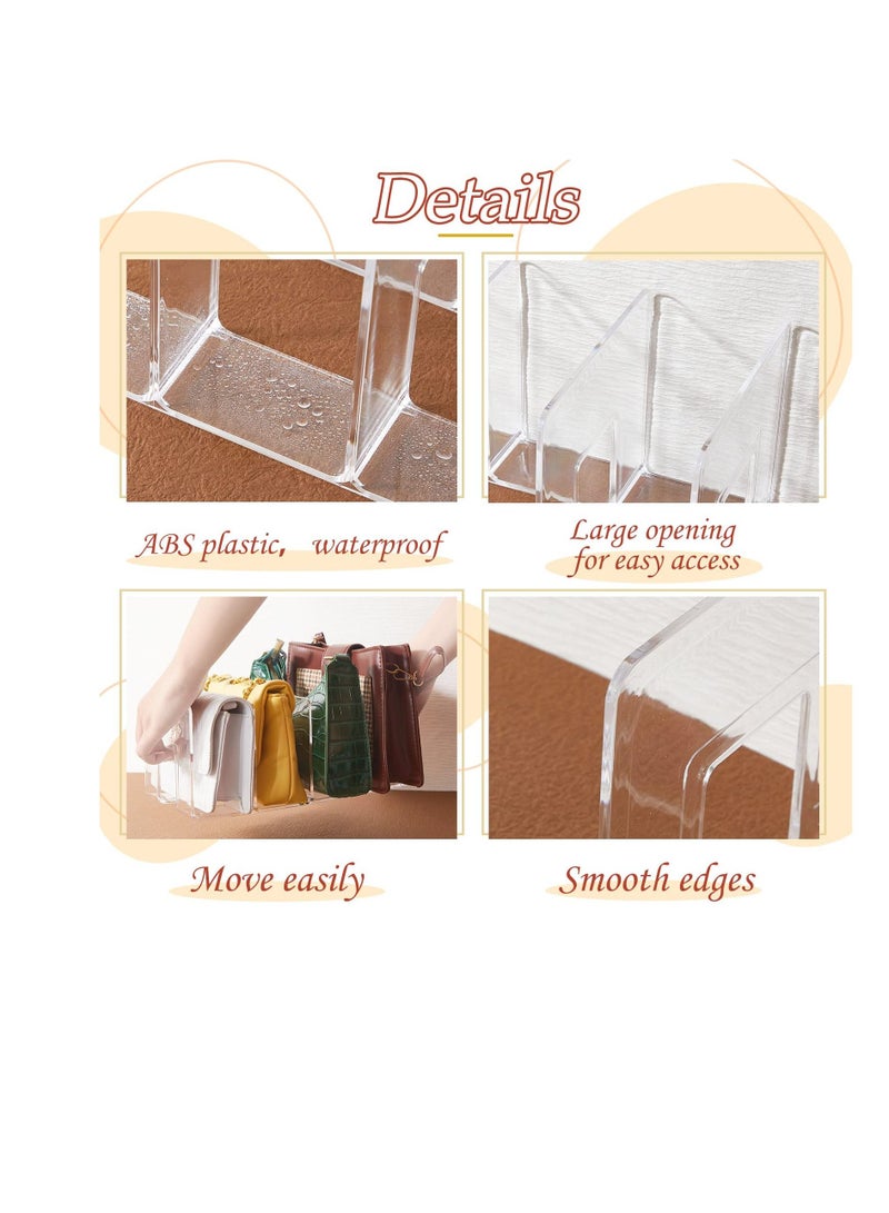 2 Pcs Plastic Divided Purse Organizer, 13 x 6 x 5 Inches Clear Handbag Storage Organizer, Desk File Sorter Stand Holder, Suitable for Closets, Bedrooms, Dressers Desk File
