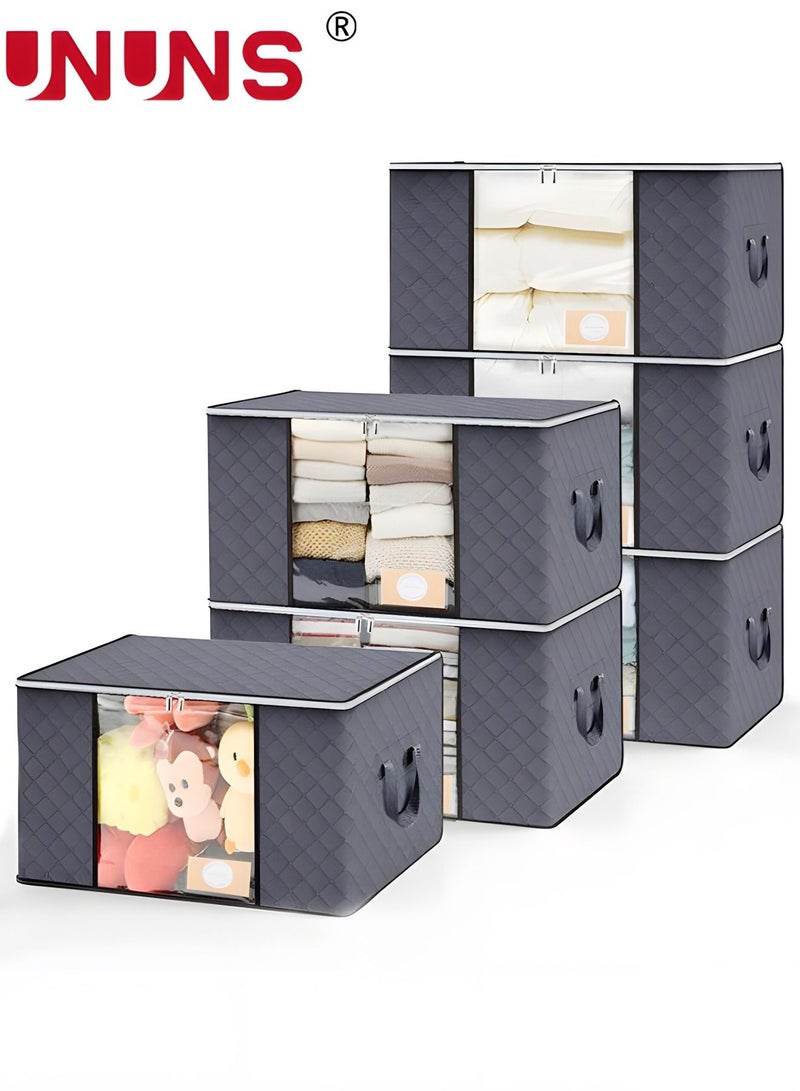 6 Pack Clothes Storage Bags, Foldable Blanket Storage Bags, Closet Organizers Storage Containers Storage Bins for Bedroom, Closet, Clothing, Comforter, Organization and Storage with Lids and Handle