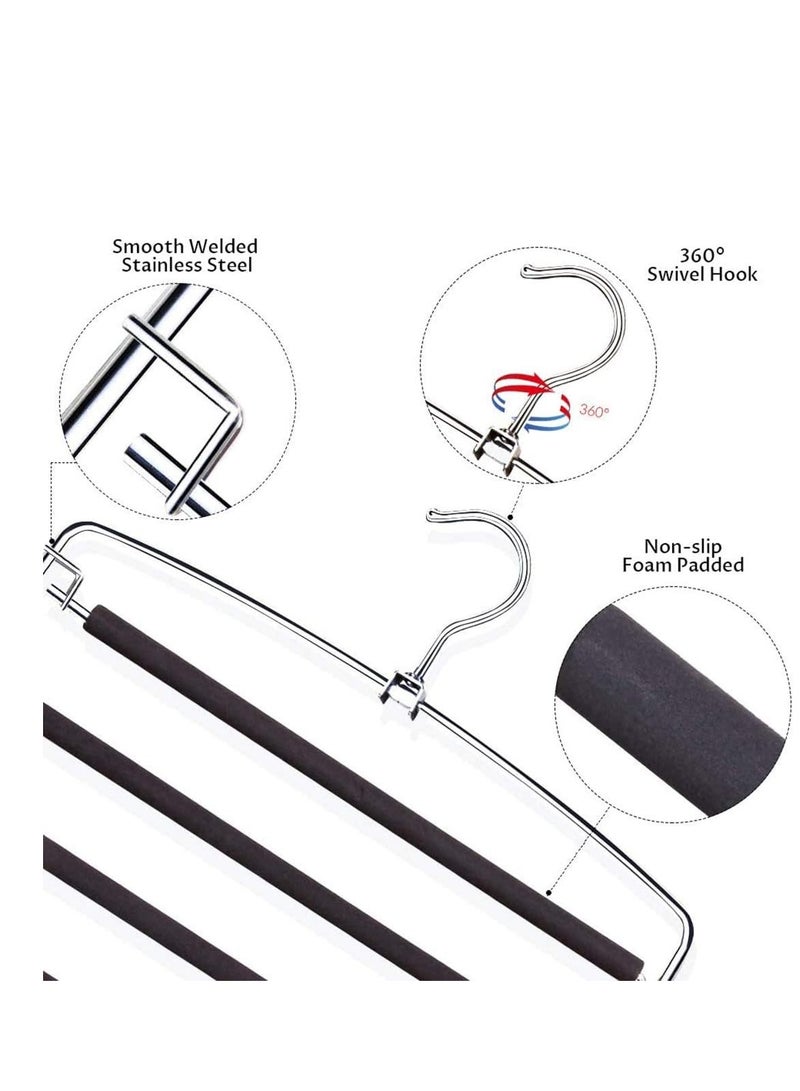 Pants Hangers 5 Layers Multi Trouser Hangers Space Saving Hangers Stainless Steel Non-Slip Foam Padded Swing Arm for Pants Trousers Jeans Scarves Skirts