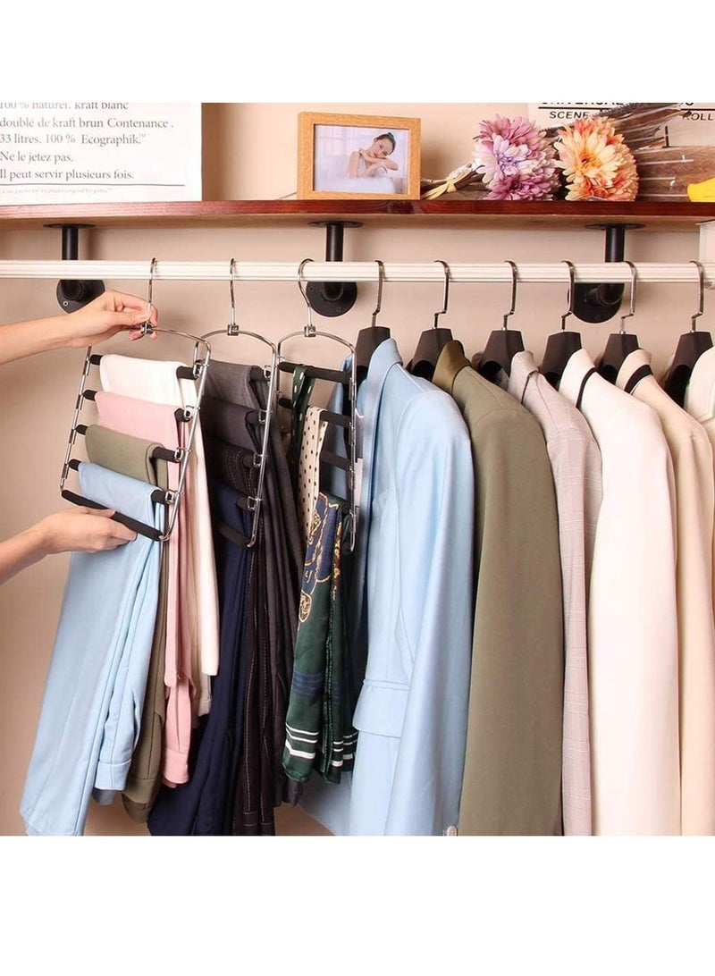 Pants Hangers 5 Layers Multi Trouser Hangers Space Saving Hangers Stainless Steel Non-Slip Foam Padded Swing Arm for Pants Trousers Jeans Scarves Skirts