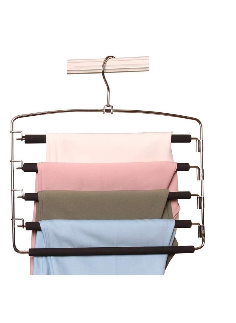 Pants Hangers 5 Layers Multi Trouser Hangers Space Saving Hangers Stainless Steel Non-Slip Foam Padded Swing Arm for Pants Trousers Jeans Scarves Skirts