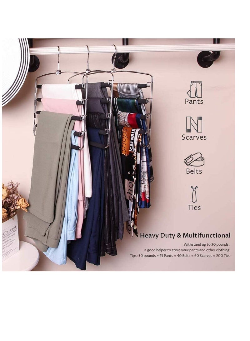 Pants Hangers 5 Layers Multi Trouser Hangers Space Saving Hangers Stainless Steel Non-Slip Foam Padded Swing Arm for Pants Trousers Jeans Scarves Skirts