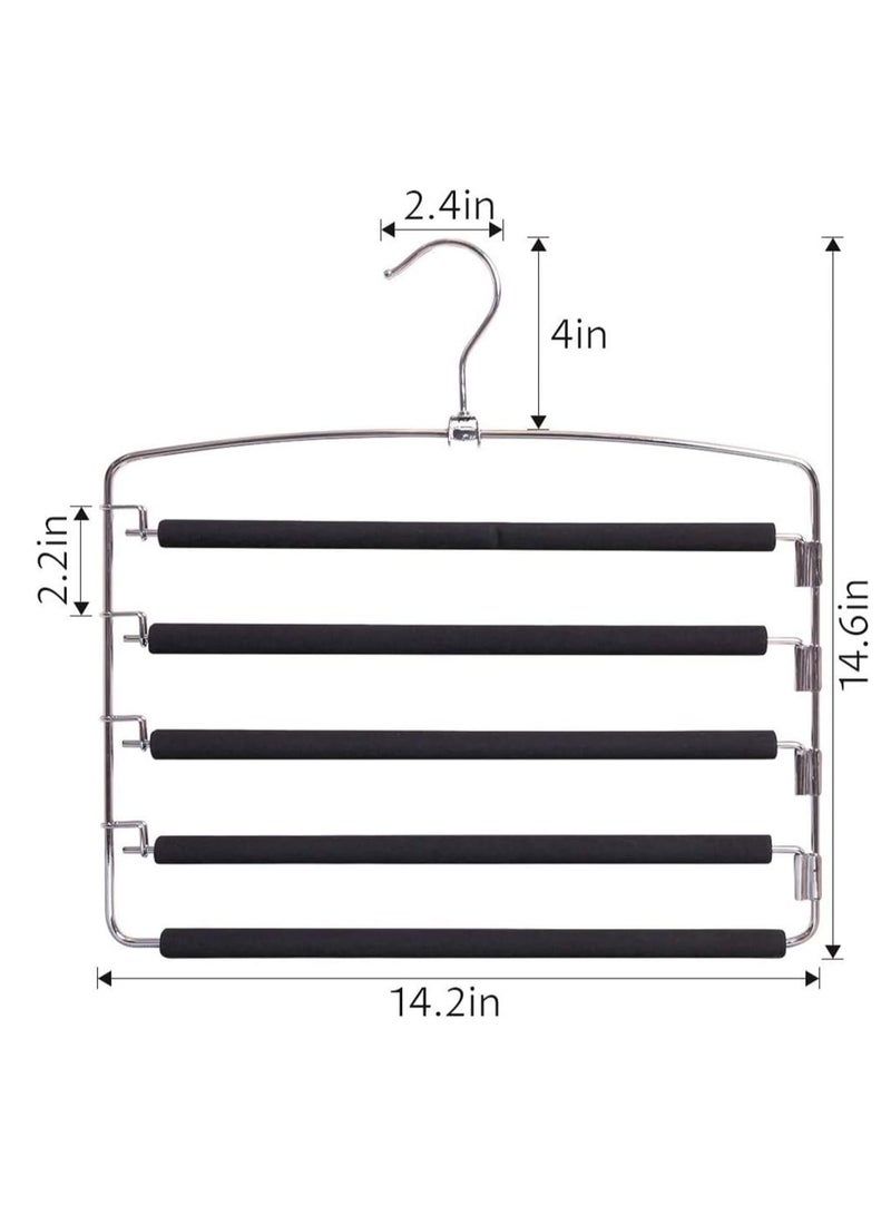 Pants Hangers 5 Layers Multi Trouser Hangers Space Saving Hangers Stainless Steel Non-Slip Foam Padded Swing Arm for Pants Trousers Jeans Scarves Skirts