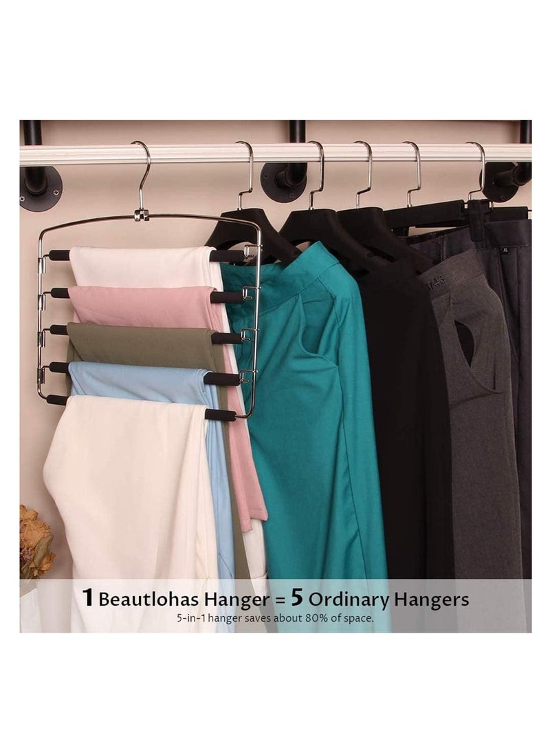 Pants Hangers 5 Layers Multi Trouser Hangers Space Saving Hangers Stainless Steel Non-Slip Foam Padded Swing Arm for Pants Trousers Jeans Scarves Skirts