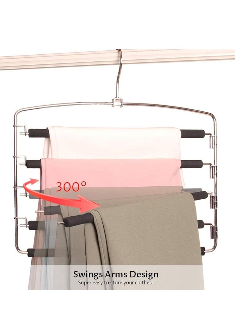Pants Hangers 5 Layers Multi Trouser Hangers Space Saving Hangers Stainless Steel Non-Slip Foam Padded Swing Arm for Pants Trousers Jeans Scarves Skirts